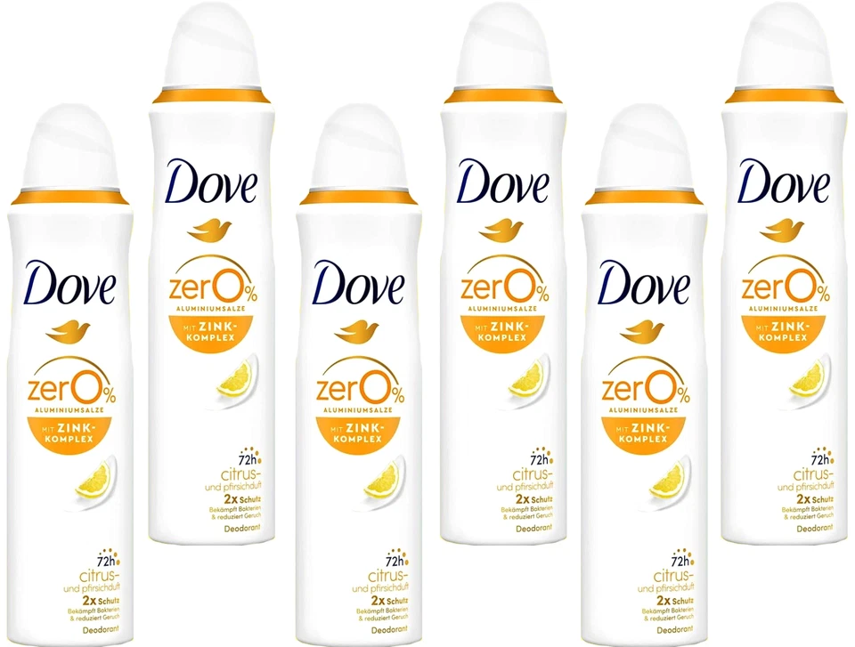 6x Dove Deodorant-Spray Citrus &Pfirsichduft Deo mit pflegendem Zink-Komplex