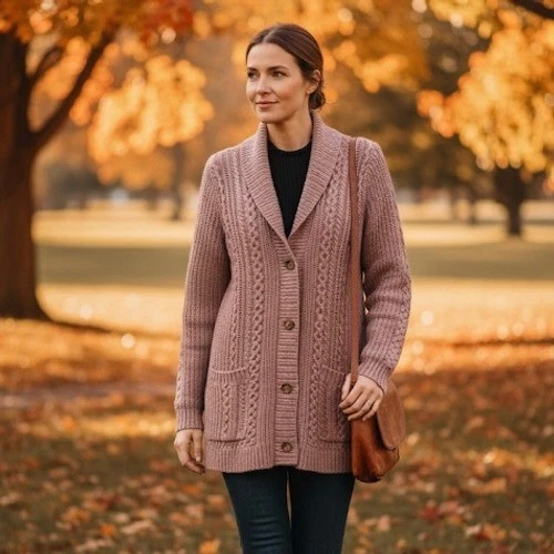 Cardigan Sweater Women Cable Knit Shawl Collar Beige Fisherman Wool Peppy Sz M - Image 4 of 4
