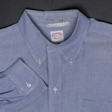 VTG 80s Brooks Brothers Oxford Cloth Button Down Shirt Men 17.5 33 Blue Distress