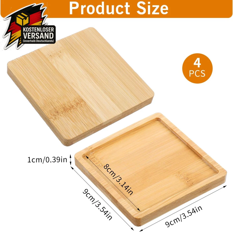Quadratisches Bambus Tablett 9cm Holz DIY Mosaik Untersetzer Serviertablett Set - Bild 4 von 4