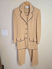 St John Collection By Marie Gray Pant Suit Tan With Black Trim Size 12