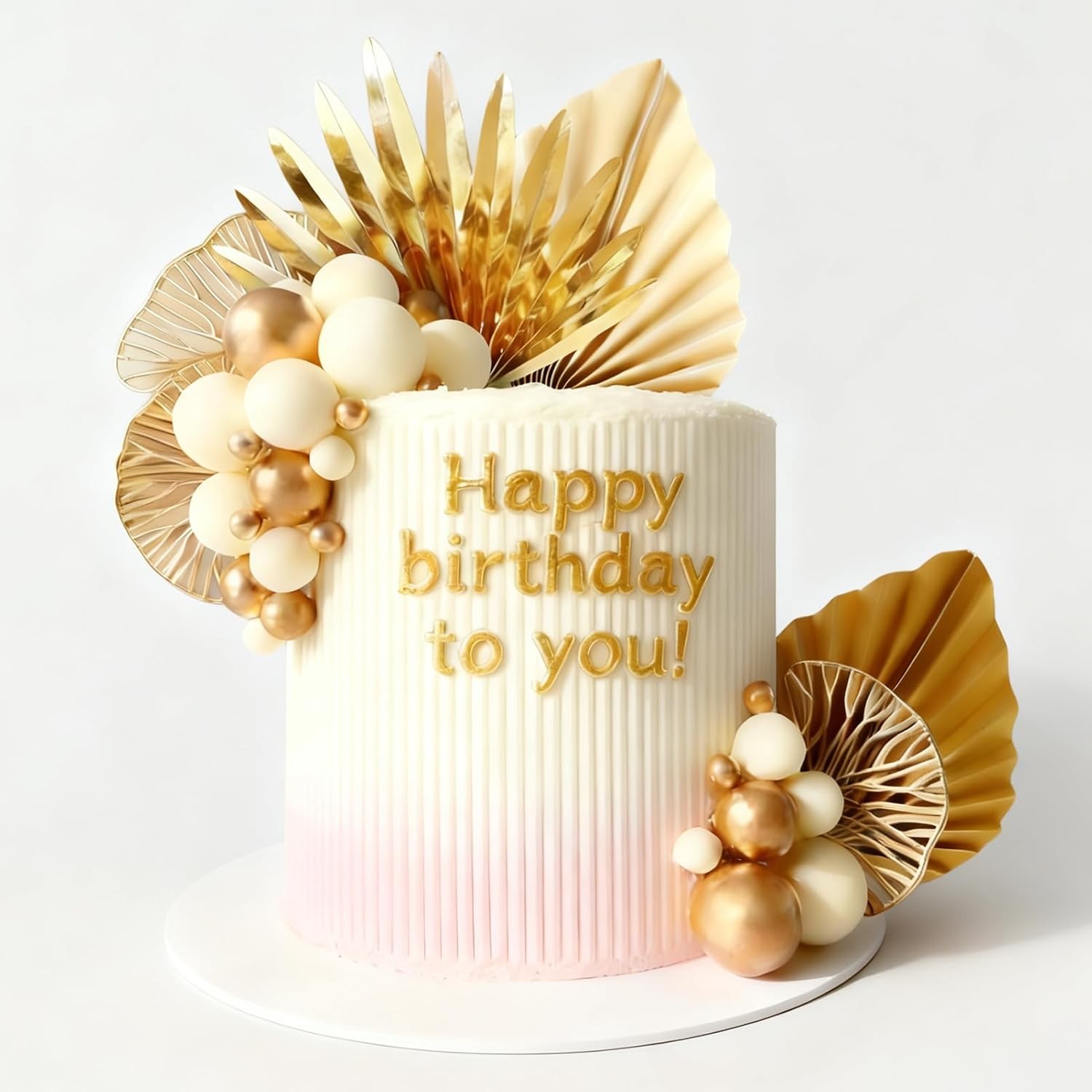 20Pcs Cake Decorations Gold Balloon Cake Topper with Paper Palm Fan Cake Decora