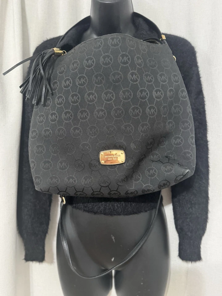 Michael Kors Designer Black Tassel Hobo Handbag Gold Hardware  2 Strap Option - Image 2 of 4