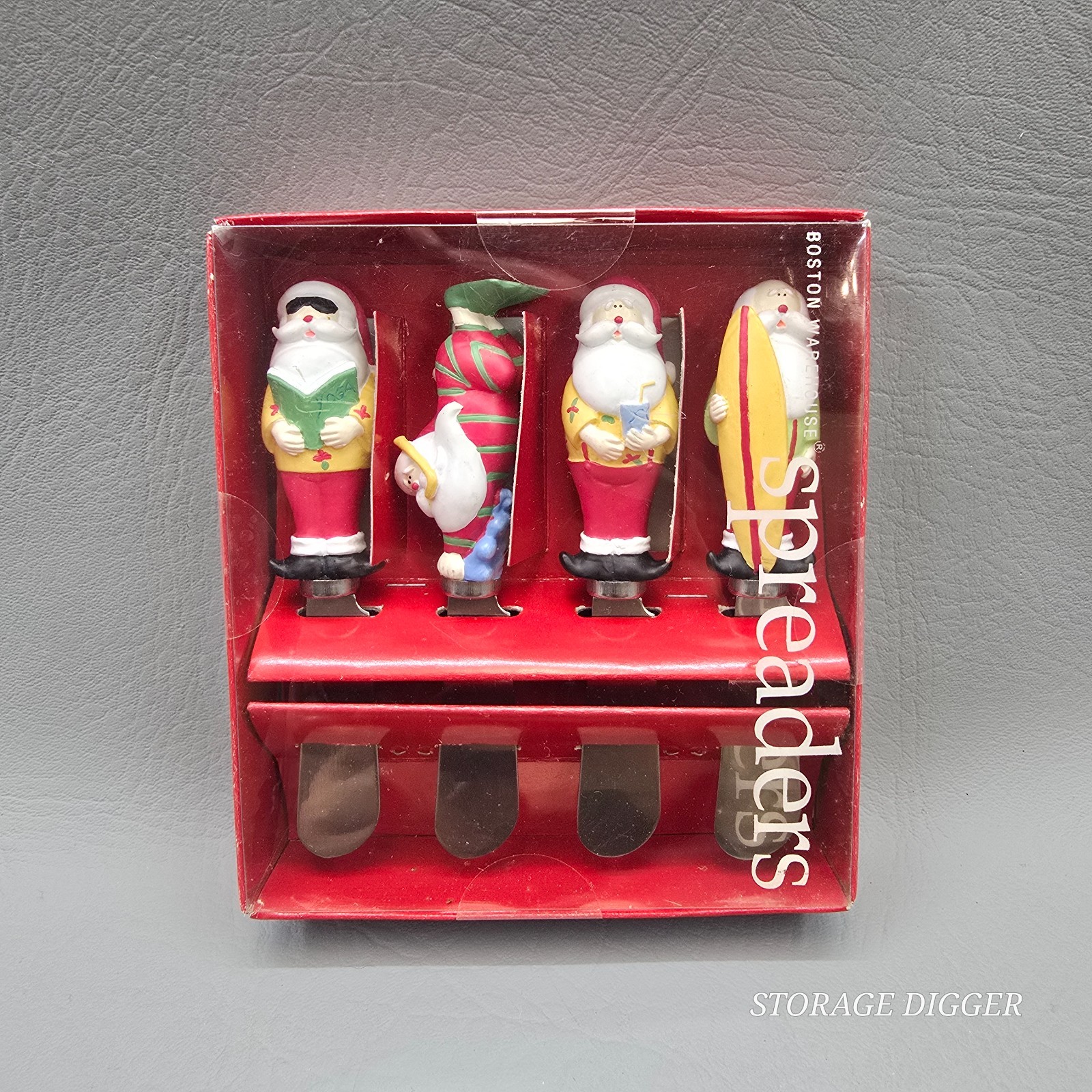 Vintage New 2003 Set of 4 Boston Warehouse Palm Tree Santa Spreader, # 12077