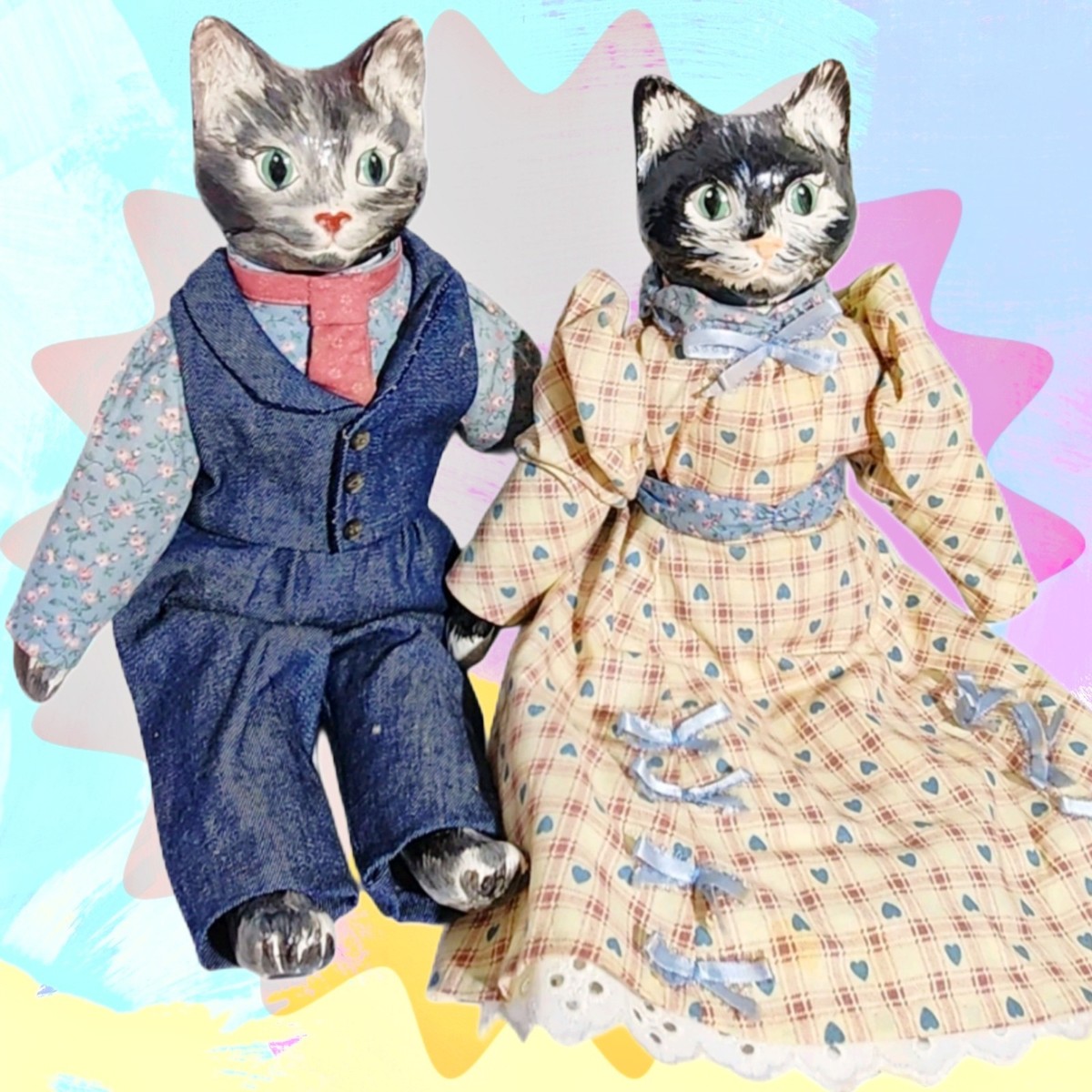 Duncan Cat Dolls Couple Anthropomorphic Victoria Inspired Country