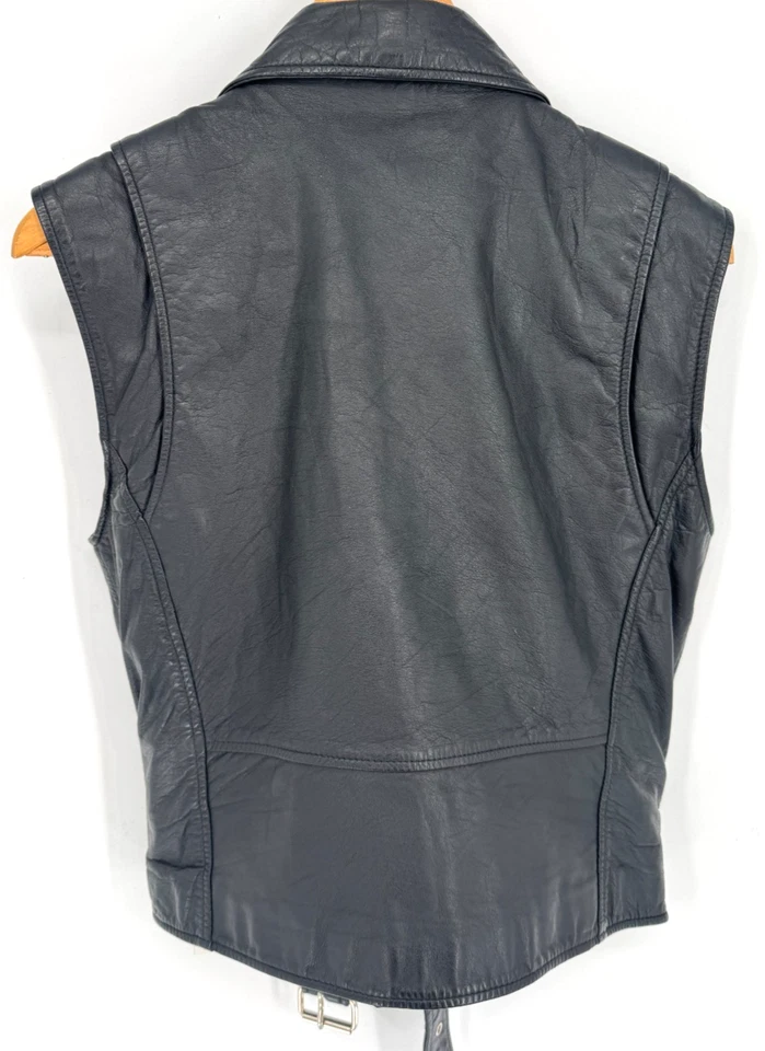 Vintage Y2K 90s DKNY Black Leather Studs Zips Biker Jacket Motorcycle Vest Sz S - Image 2 of 4