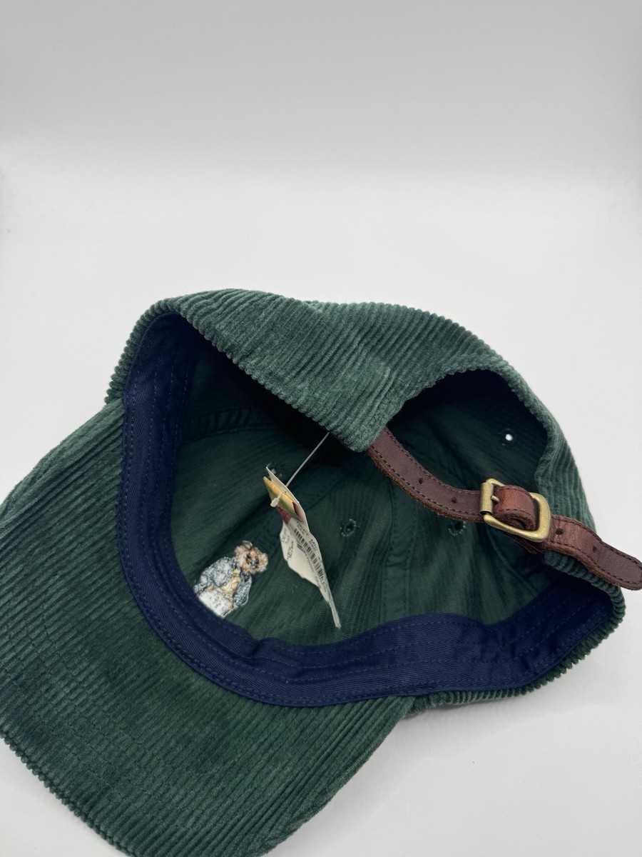 VTG Polo Sport Bear Hat Corduroy Green Strapback Ralph Lauren NWT