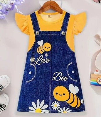 Summer Girls' Dress Single Piece Digital Print Little Bee Flutter Sleeve Casual.