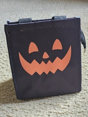 Black & Orange Jack-o'-lantern Insulated Lunch Bag, Pumpkin Travel Tote Bag