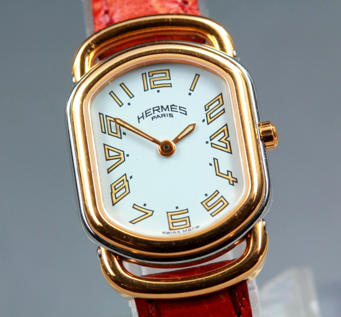 【NEAR MINT】 HERMES Rally RA1.240 20mm Gold White Dial Quartz Women's From JAPAN image 4