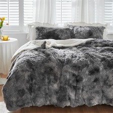 Luxury Faux Fur Shaggy Comforter Set Twin Size, 68"x86", Tie-dye Black