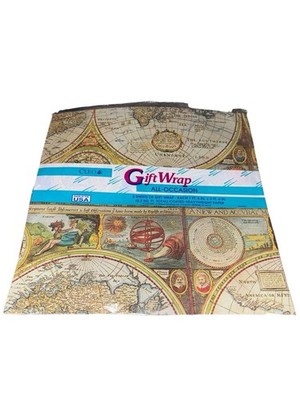 Vintage Cleo Gift Wrap Vintage Atlas/Map Wrapping Paper 2 Pack Sheets USA New