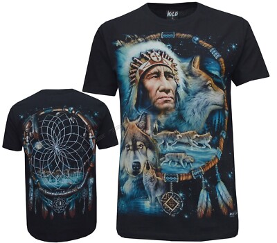 Wolf Indianer rot Indianer Biker T-Shirt, Front & Back Print M - 3XL