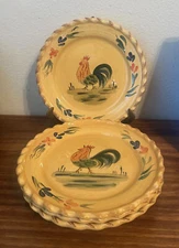Set of 4 Home ROOSTER Chicken Plates, Yellow Country Farmhouse Style- 8 7/8"