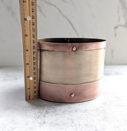 Vintage Brass And Copper Riveted Bucket, Oblong, Antique French Country Pot - Picture 8 of 8
