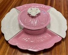 Vintage USA Mid-Century Pink & White Chip/Dip Set