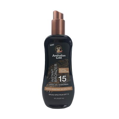 Australian Gold Spray Gel Sunscreen W/ Instant Bronzer Cruelty Free SPF 15 8 Oz