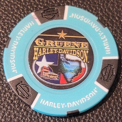 GRUENE HD ~ TEXAS (Aqua/Black Full Color) Harley Davidson Poker Chip