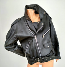 Giubbotto Chiodo Biker vera Pelle Lampo Cintura tg.50 rock leather vintage-XXX