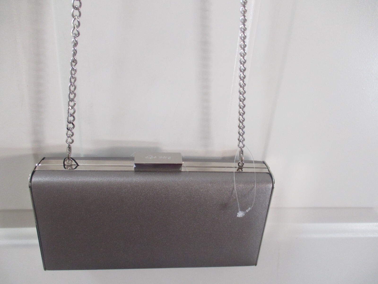 Olga Berg Precious Metallic Slimline Clutch Sliver Shoulder Bag NEW