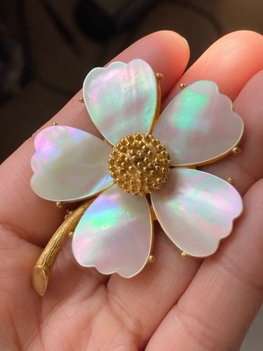 Vintage signed Mandle mother of pearl flower Brooch
