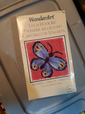 Colorful Butterfly Latch Hook Kit #4677 Caron WonderArt 12x12 NEW