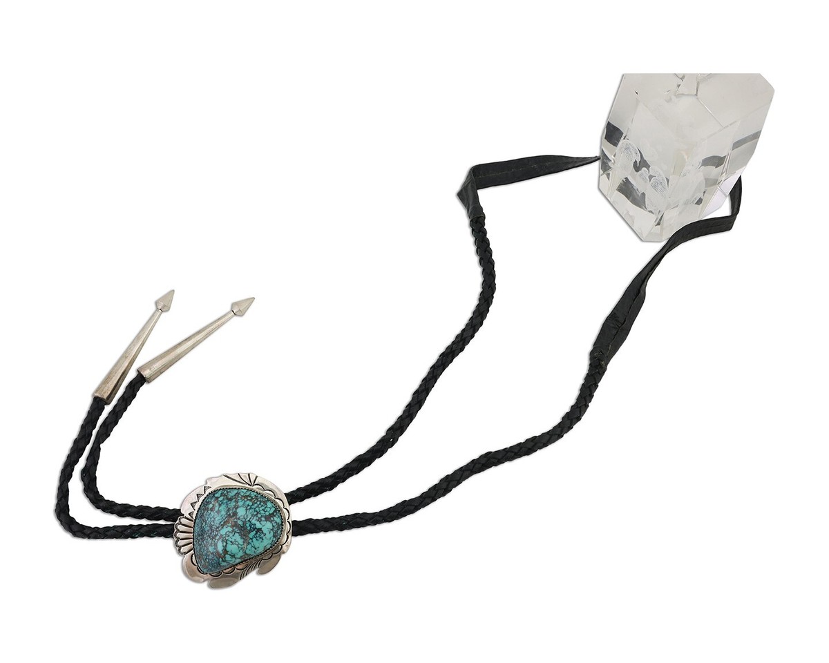 Navajo Bolo Tie 925 Silver Turquoise Artist Signed Tom Willeto C