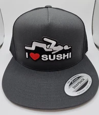 I LOVE SUSHI ORAL FUNNY YP Classics  Flat Bill Trucker Cap Meshback Snapback HAT
