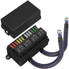 12V Fuse Relay Box 4 Relays and 12 Way ATC/ATO Fuses for Auto Car Marine Boat
