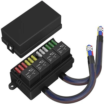 12V Fuse Relay Box 4 Relays and 12 Way ATC/ATO Fuses for Auto Car Marine Boat