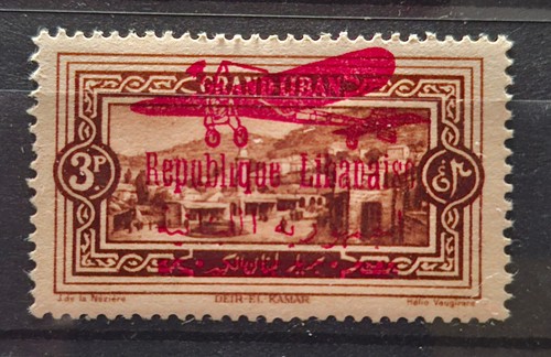 Lebanon Liban , 1926 , Avion 3pi. surch red SG.142 MNH**