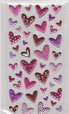 Red  Pink Puffy Patterned Heart Stickers