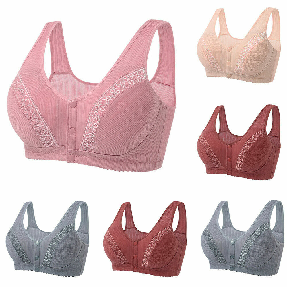 Womens Front Fastening Bra Ladies Cotton Non Wired Padded Comfort Stretch Bra