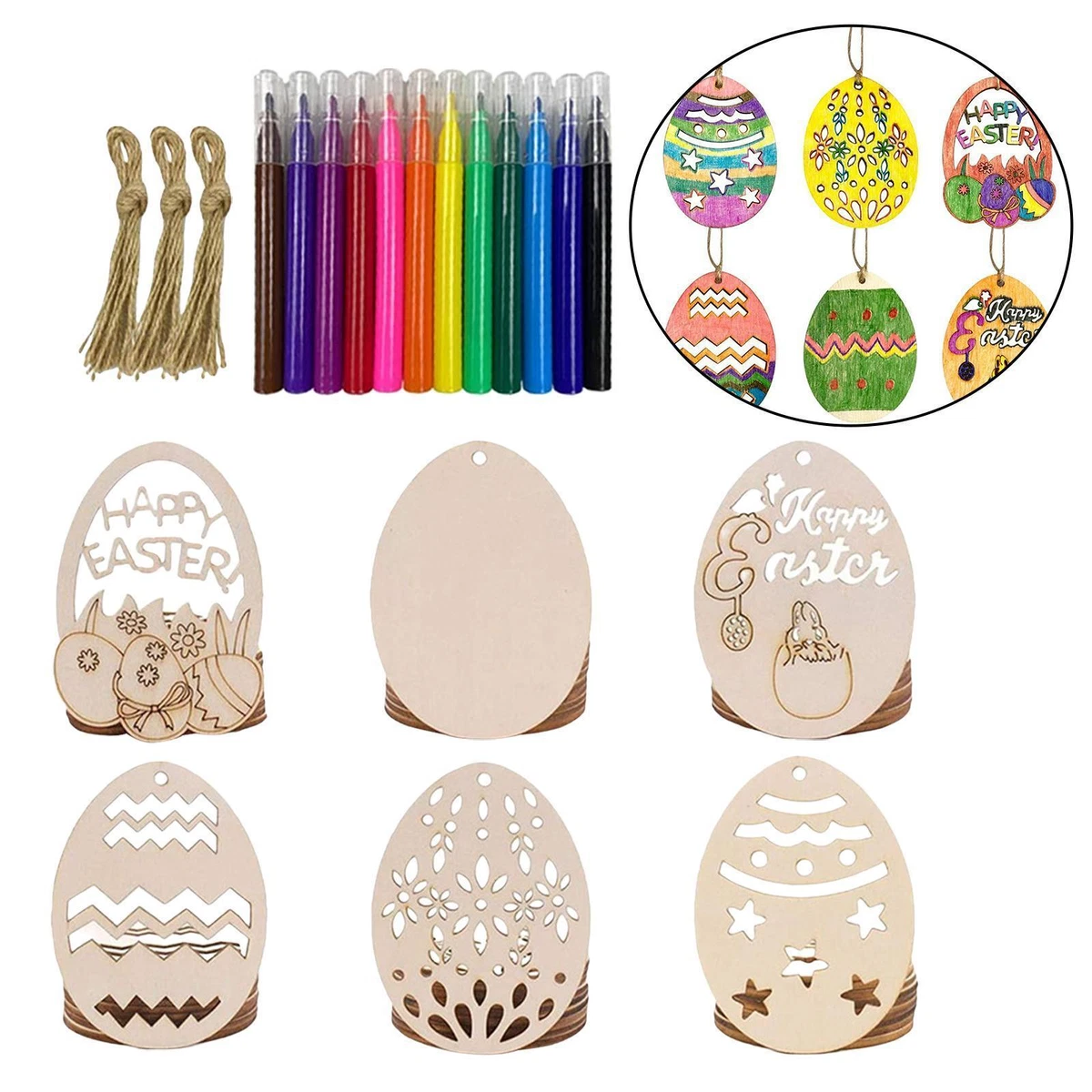 30Pcs Wooden Easter Egg Cutouts Wooden Egg Slices for DIY Crafts