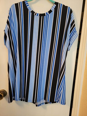 Cato Est 1946 Womens Blouse Shirt Top Plus Size 14/16W - 1X  Blue/Black/White