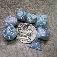 Sage's Shards -Grey/Transparent Glitter Polyhedral Dice Set DnD Dungeons Dragons