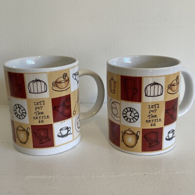  Wake Up   /  Put The Kettle On  Coffee Mug Cup Set of 2 Sherwood Brands 12oz