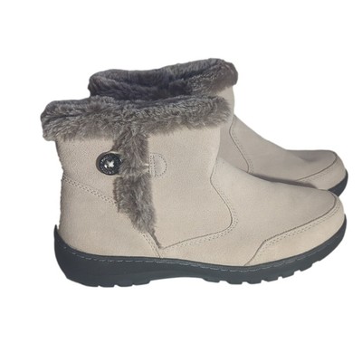 Khombu Women's 10 Iris Suede + Faux Fur Zipper Low Snow Boots Booties White Grey