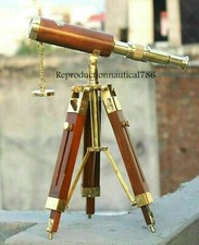 Nautical Brass Antique Leather Telescope Wooden Tripod Collectible Marine Scope
