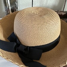 Sun N Sand Tan Brim Black Bow UPF 50 Summer Beach Straw Sun Hat
