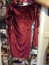 Women's plain dark red velvet dress