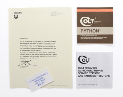 Colt Python Manual, Repair Station List And Letter 1981. Free Shipping