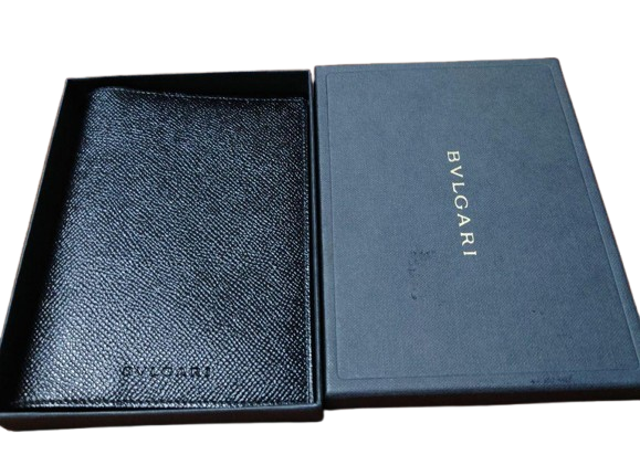 Bvlgari Logo Passport Case Black Leather Card Holder Men's