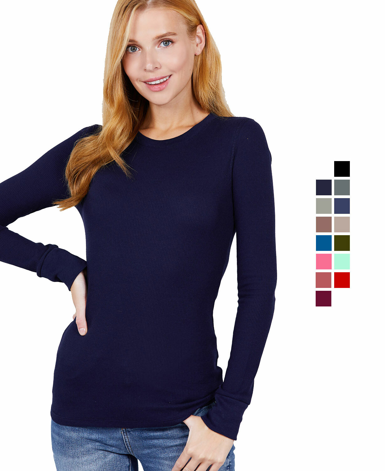 Women's Basic Thermal Long Sleeve Knit TShirt Crew Neck eBay