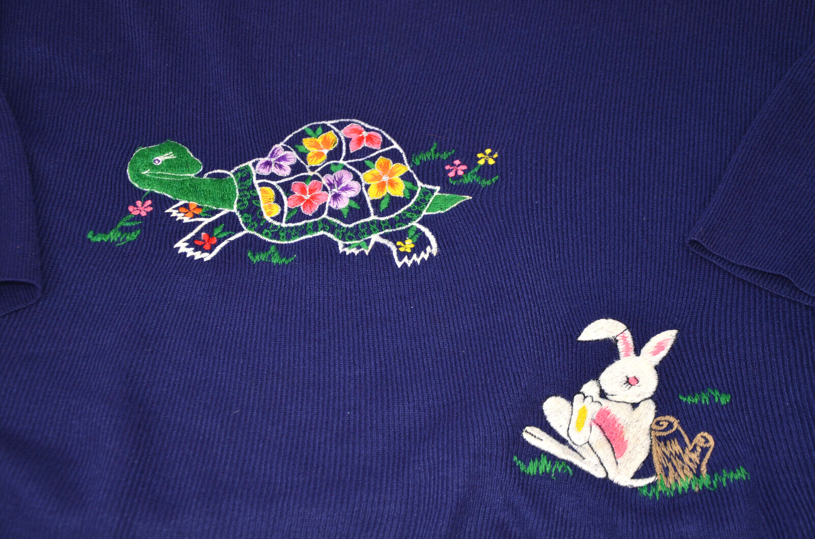 Tortoise & Hare Sweater Rabbit Turtle Embroidered Bon… - Gem