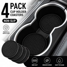 4 Pack Car Cup Holder Coasters Black Non Slip PVC Rubber Universal Fit Pads