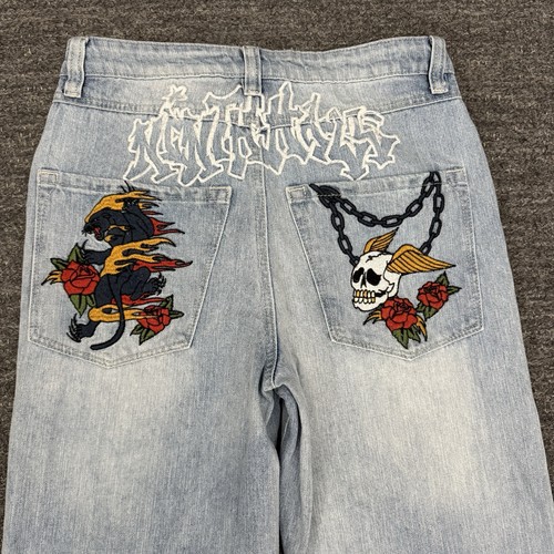 Vintage Ninth Hall Ambush Jeans Men 28X27 Skull Embroidered Panther Rose Skater