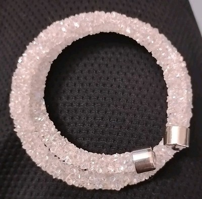 Double Lap Shimmering Rhinestones Wrap Bracelet - New - White