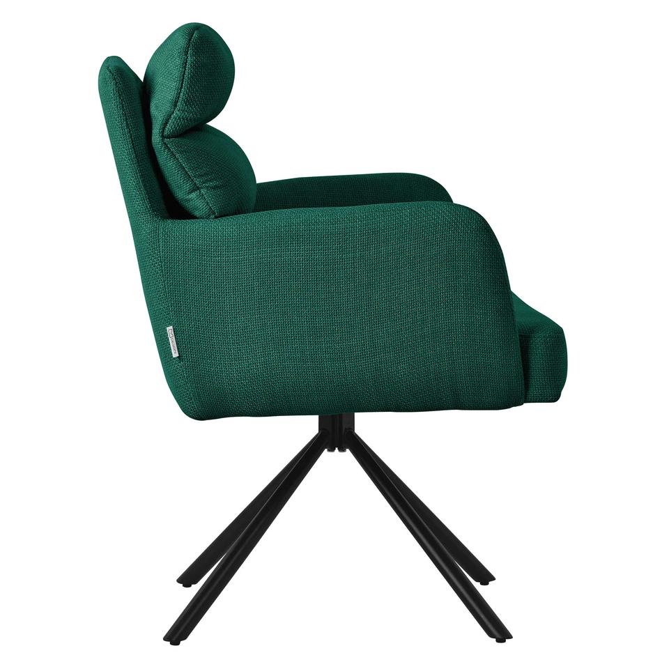 Silla de comedor giratoria verde oscuro asiento con respaldo y reposabrazos - Imagen 3 de 4
