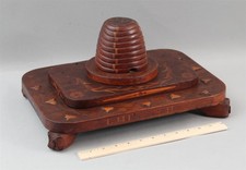 Antique 1811 Carved Inlaid Walnut Honey Bee Hive Fraternal Folk Art Sculpture